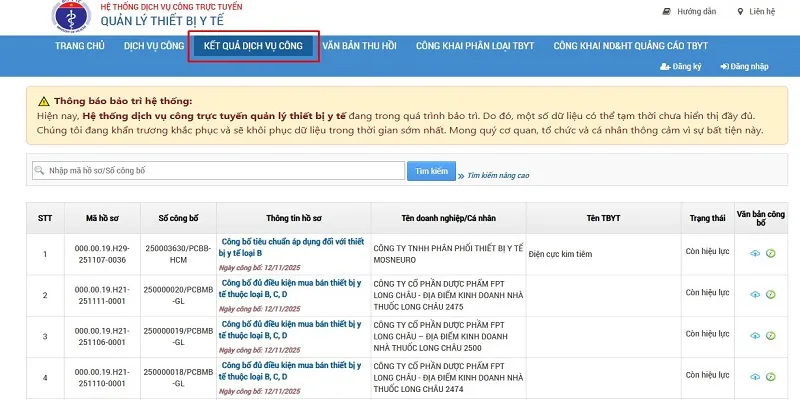 Tra cứu số đăng ký thiết bị y tế từ dịch vụ công