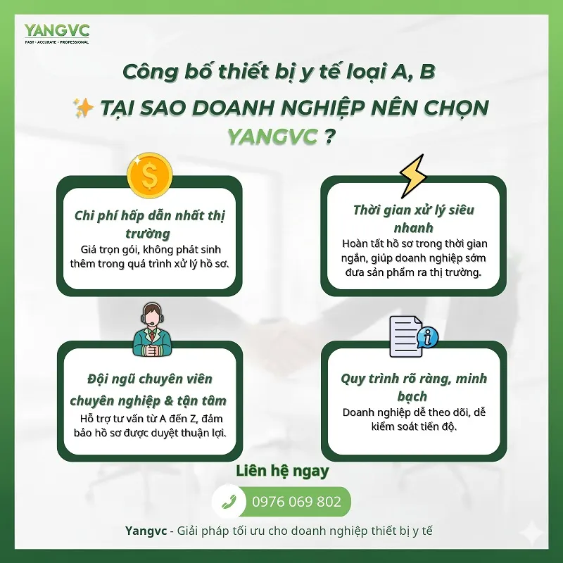 Công bố thiết bị y tế loại A, B tại YANGVC