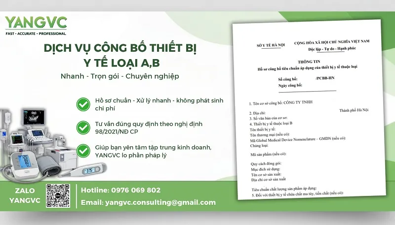 dịch vụ công bố thiết bị y tế loại A B