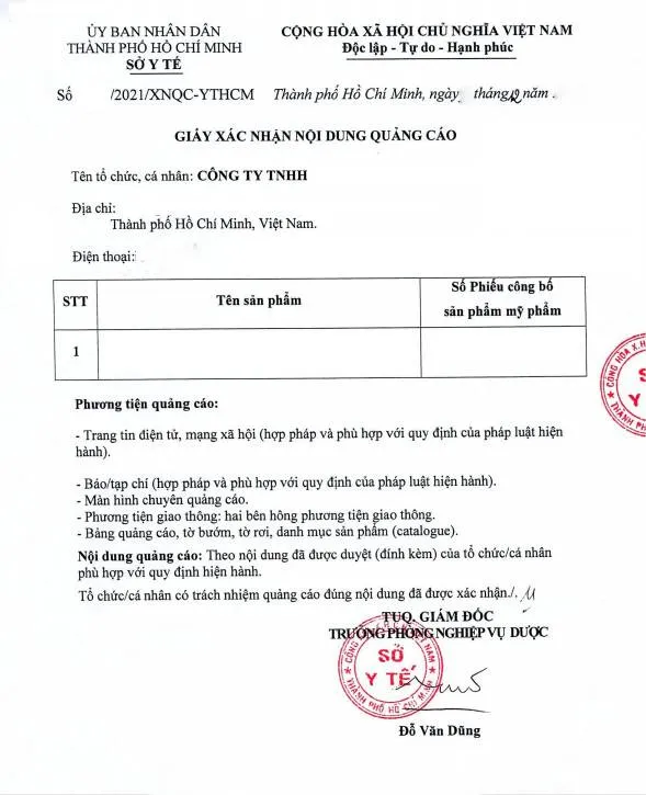 giấy phép quảng cáo mỹ phẩm