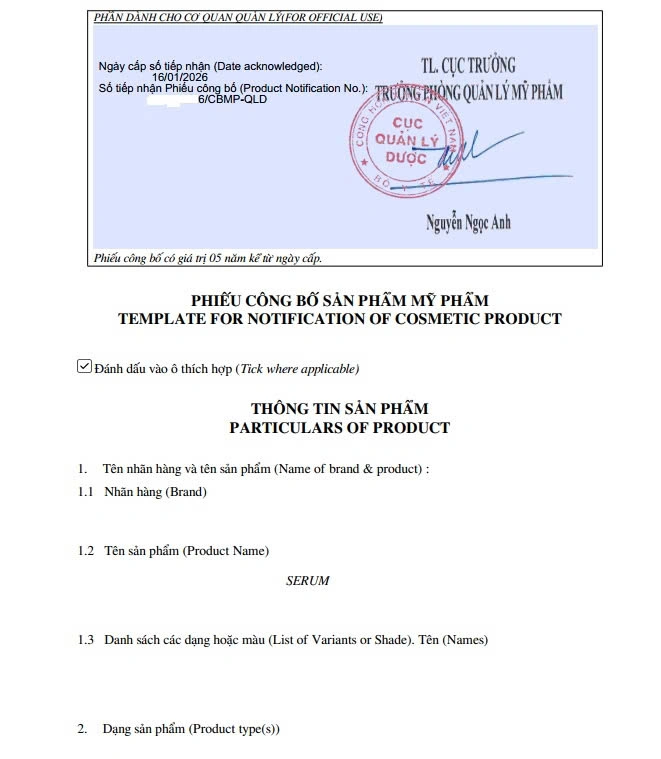 phiếu công bố mỹ phẩm nhập khẩu