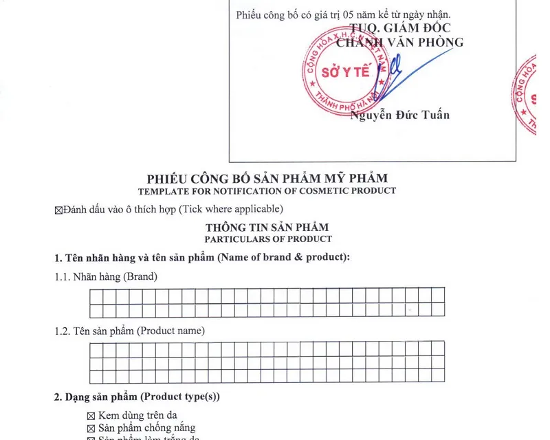 Phiếu công bố sản phẩm mỹ phẩm