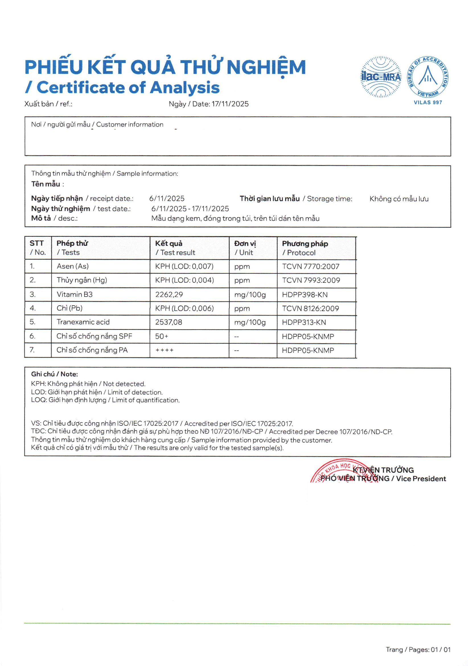 giấy kiểm nghiệm mỹ phẩm