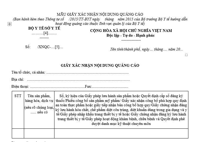 Giấy xác nhận nội dung quảng cáo mỹ phẩm
